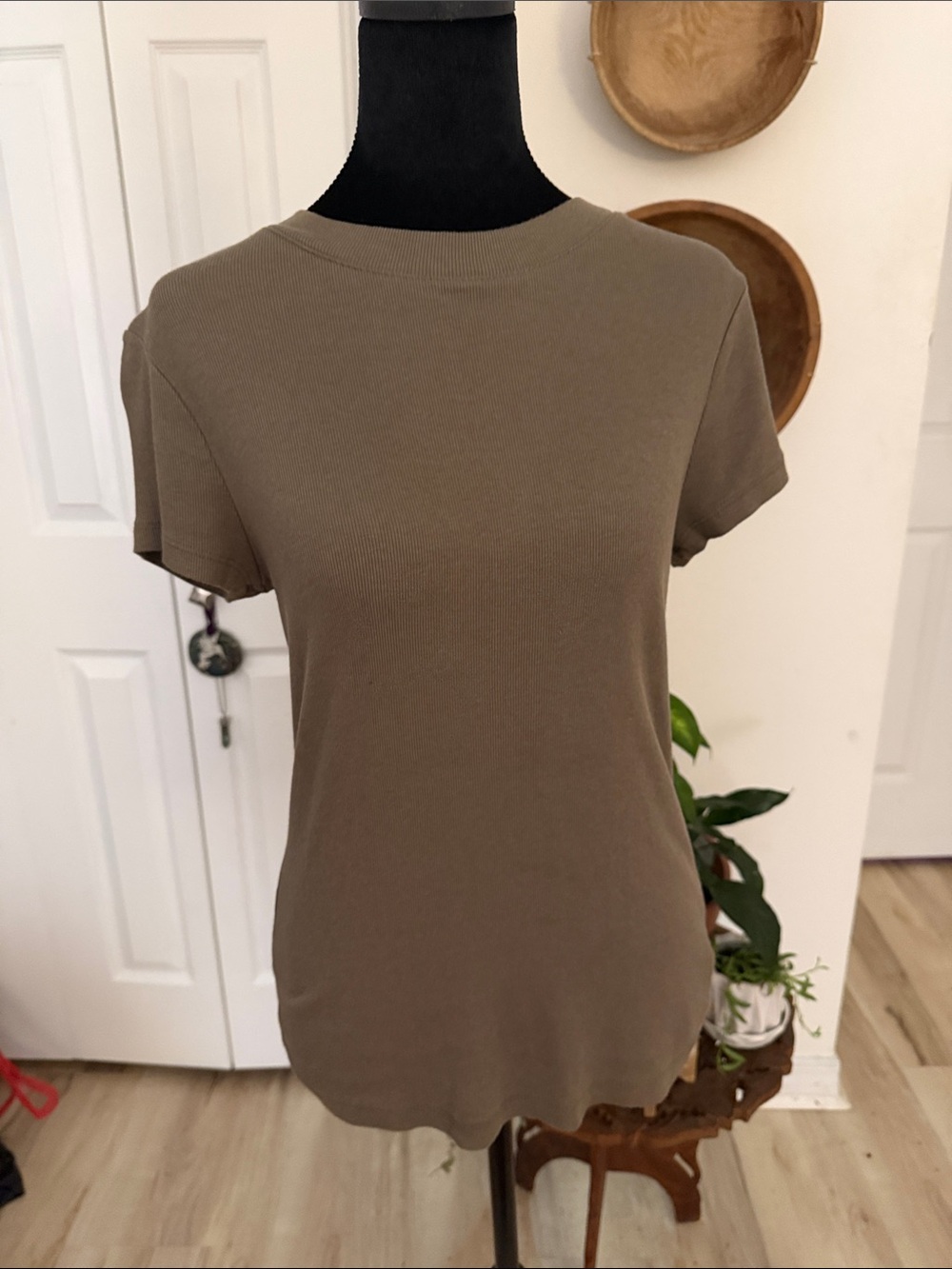 a new day Women's Short-Sleeve Ribbed Tee in Taupe